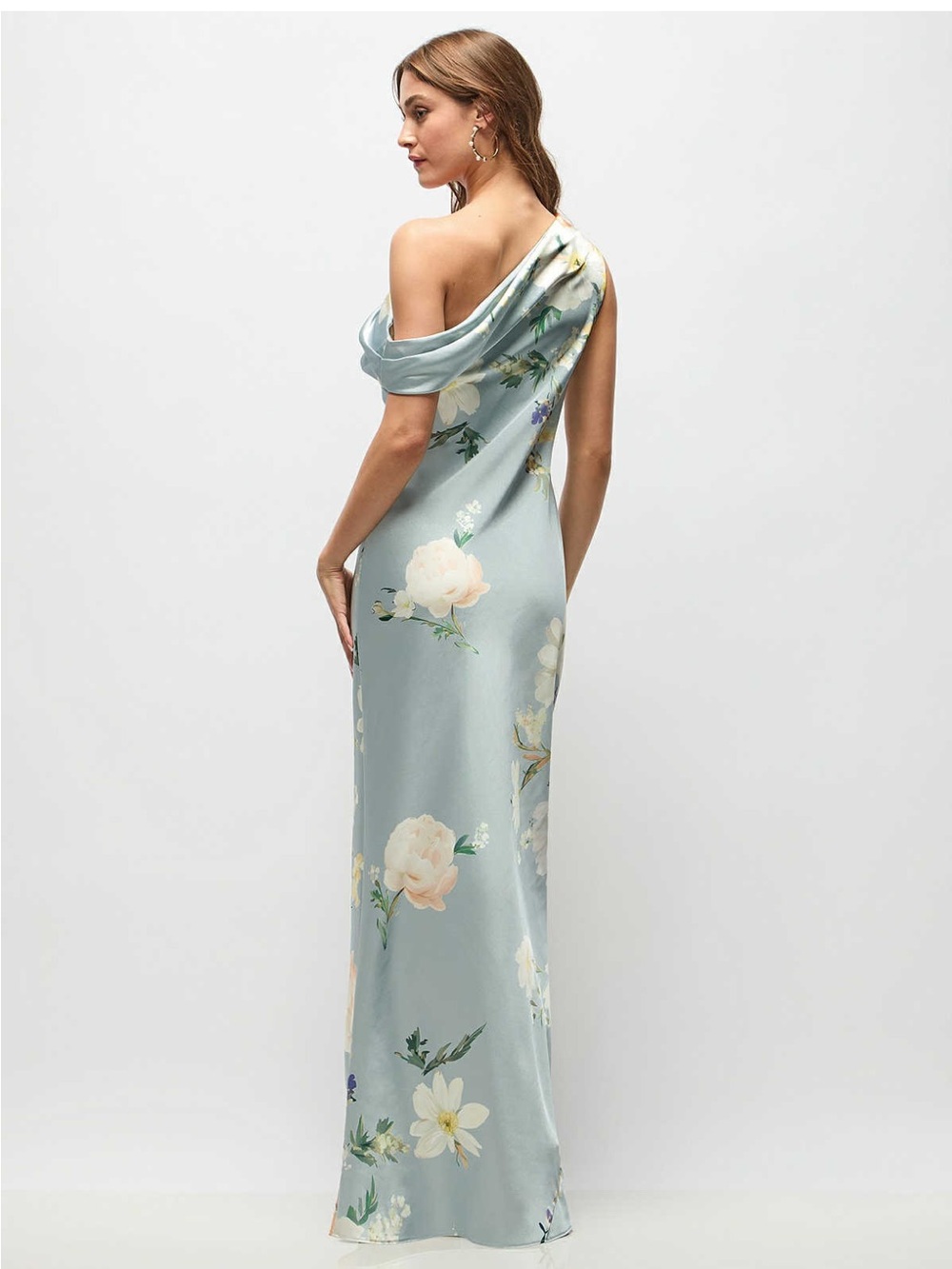 Dessy Collection Light Blue Floral Draped Gown - Picture 3 of 9